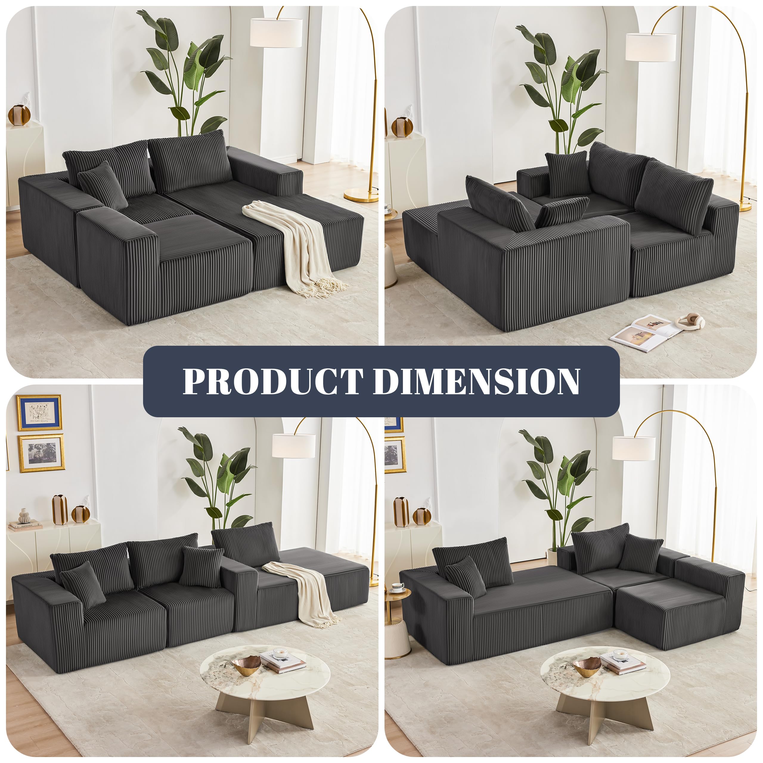 108” Modular Sectional Sofa, Cloud Sectional Couch with Deep Seat, Modern Modular L-Shape Sofa Couch with Chaise,Upholstered Boneless Couches for Living Room Bedroom (Beige, Left Facing Chaise)