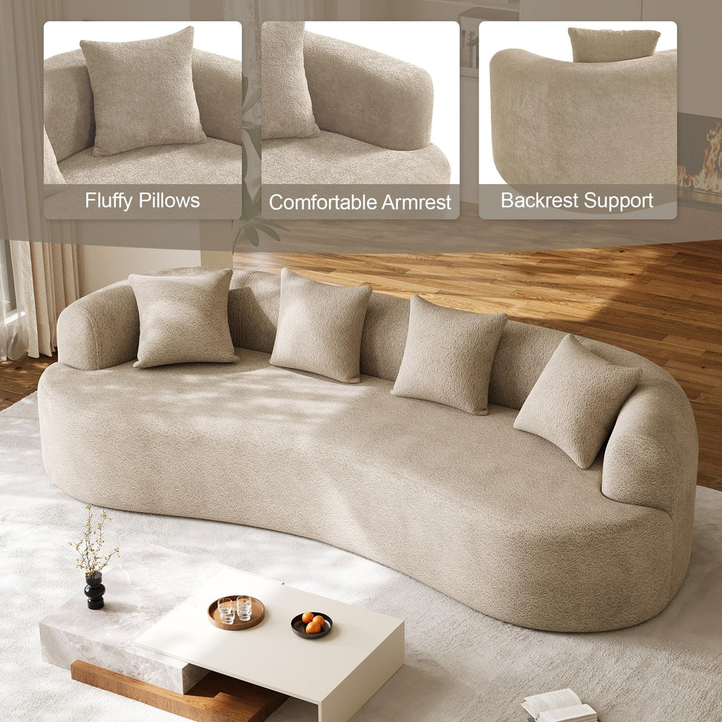 131" Oversized Sectional Sofa for Living Room, Modern Luxury Plush Chenille 4-Seater Extra Deep & Wide Seat Curved Cloud Couch with 4 Throw Pillows, No Assembly Needed, Light Brown
