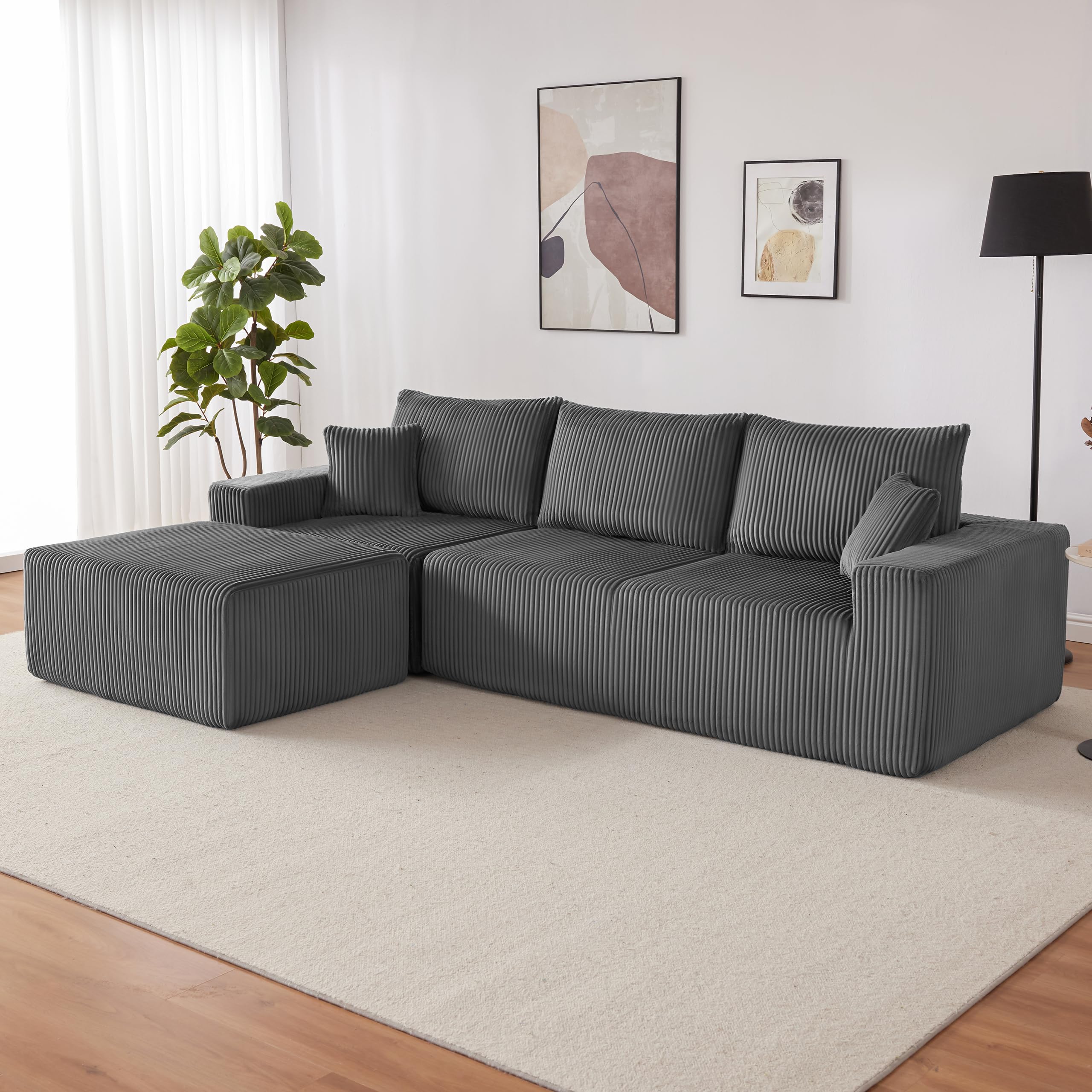 108” Modular Sectional Sofa, Cloud Sectional Couch with Deep Seat, Modern Modular L-Shape Sofa Couch with Chaise,Upholstered Boneless Couches for Living Room Bedroom (Beige, Left Facing Chaise)