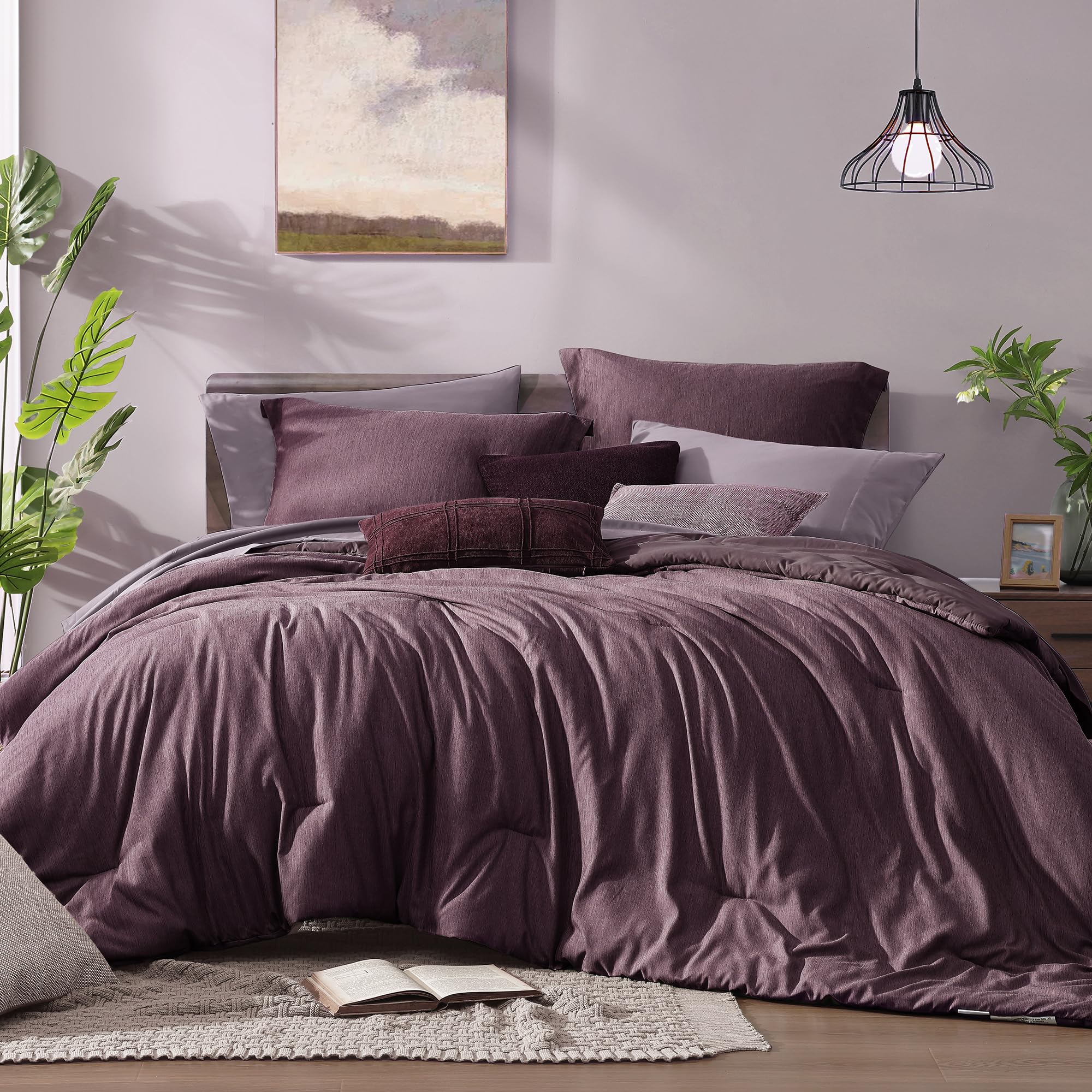 Monbix Queen Comforter Set - 7 Pieces Cationic Dyeing Autumn Leaf Bed in a Bag Queen Bedding Sets with Comforter, Sheets, Pillowcases & Shams, Reversible Bedding Comforters Sets