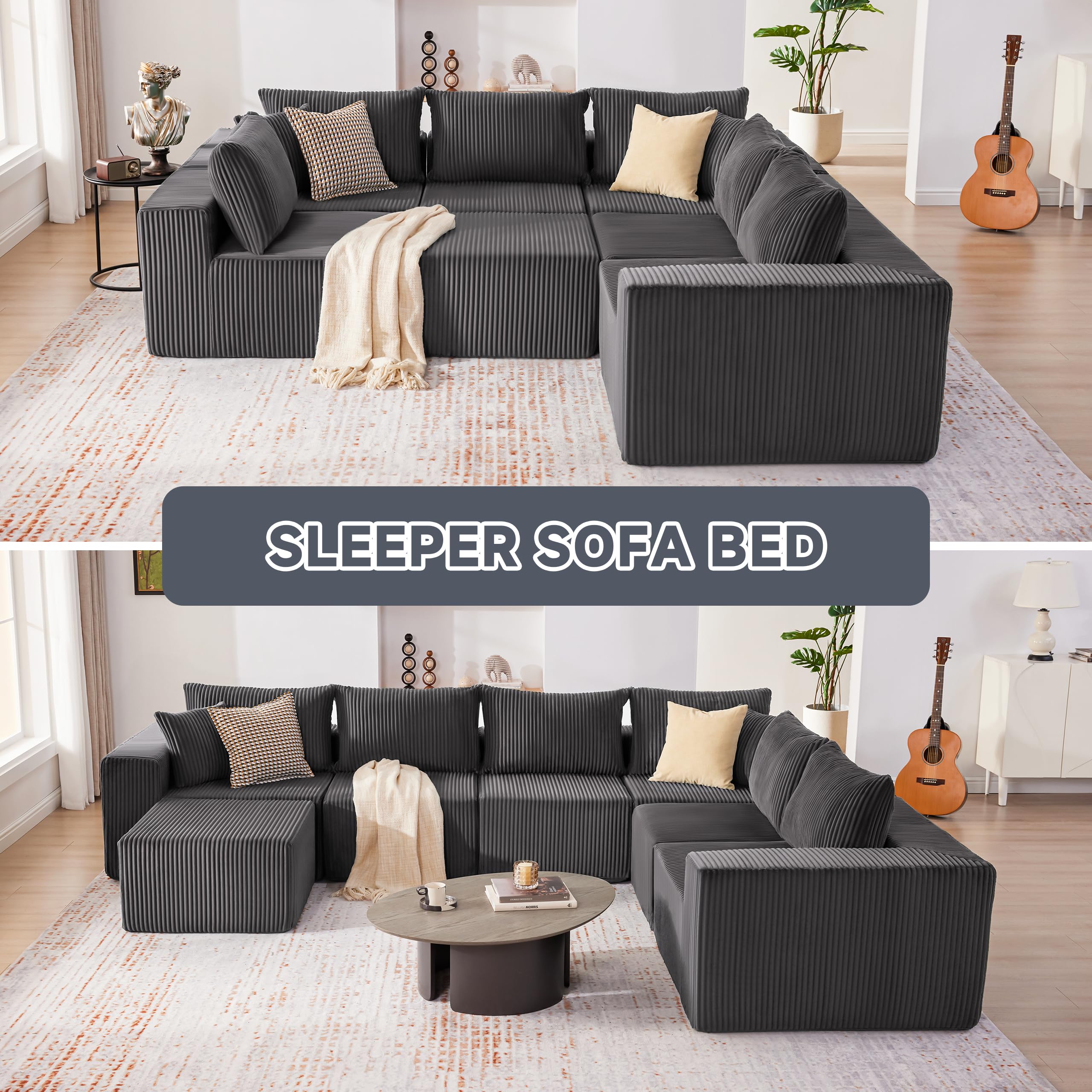 108” Modular Sectional Sofa, Cloud Sectional Couch with Deep Seat, Modern Modular L-Shape Sofa Couch with Chaise,Upholstered Boneless Couches for Living Room Bedroom (Beige, Left Facing Chaise)