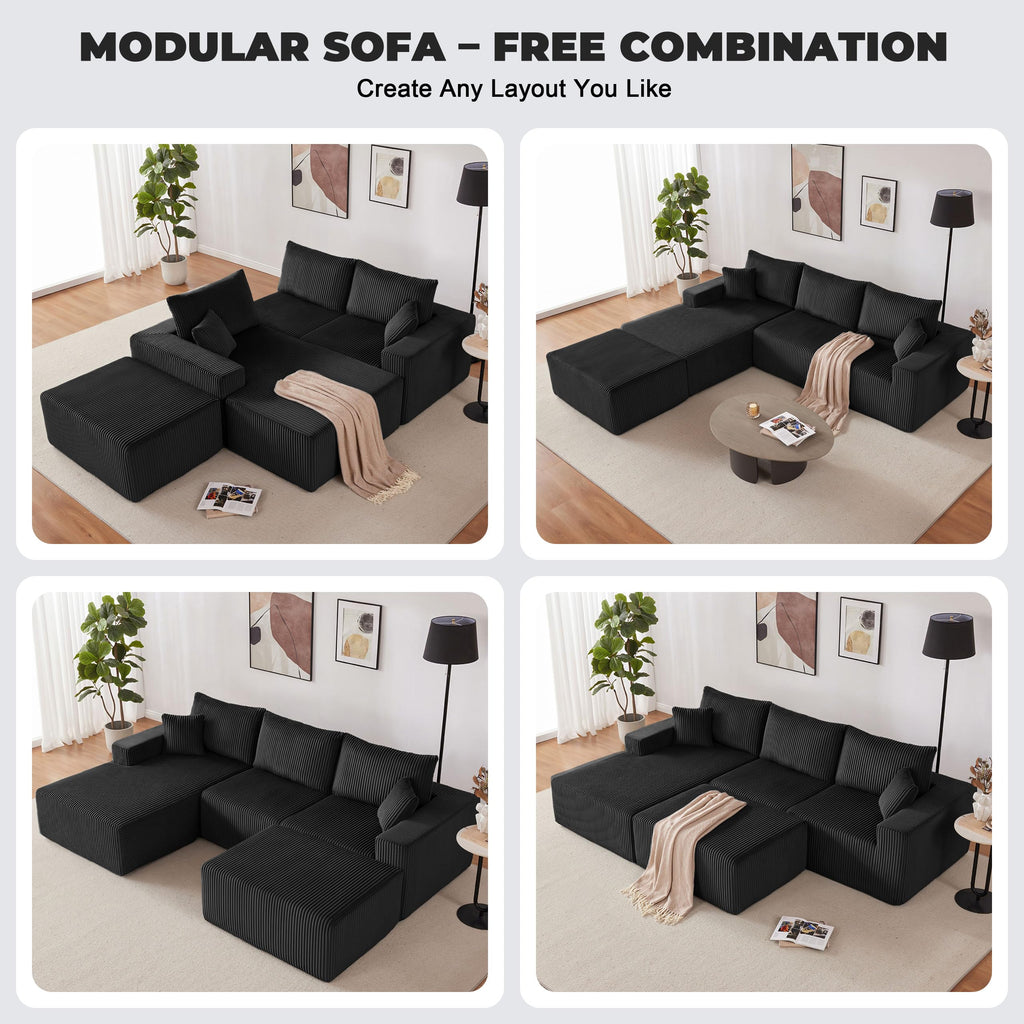 108” Modular Sectional Sofa, Cloud Sectional Couch with Deep Seat, Modern Modular L-Shape Sofa Couch with Chaise,Upholstered Boneless Couches for Living Room Bedroom (Beige, Left Facing Chaise)