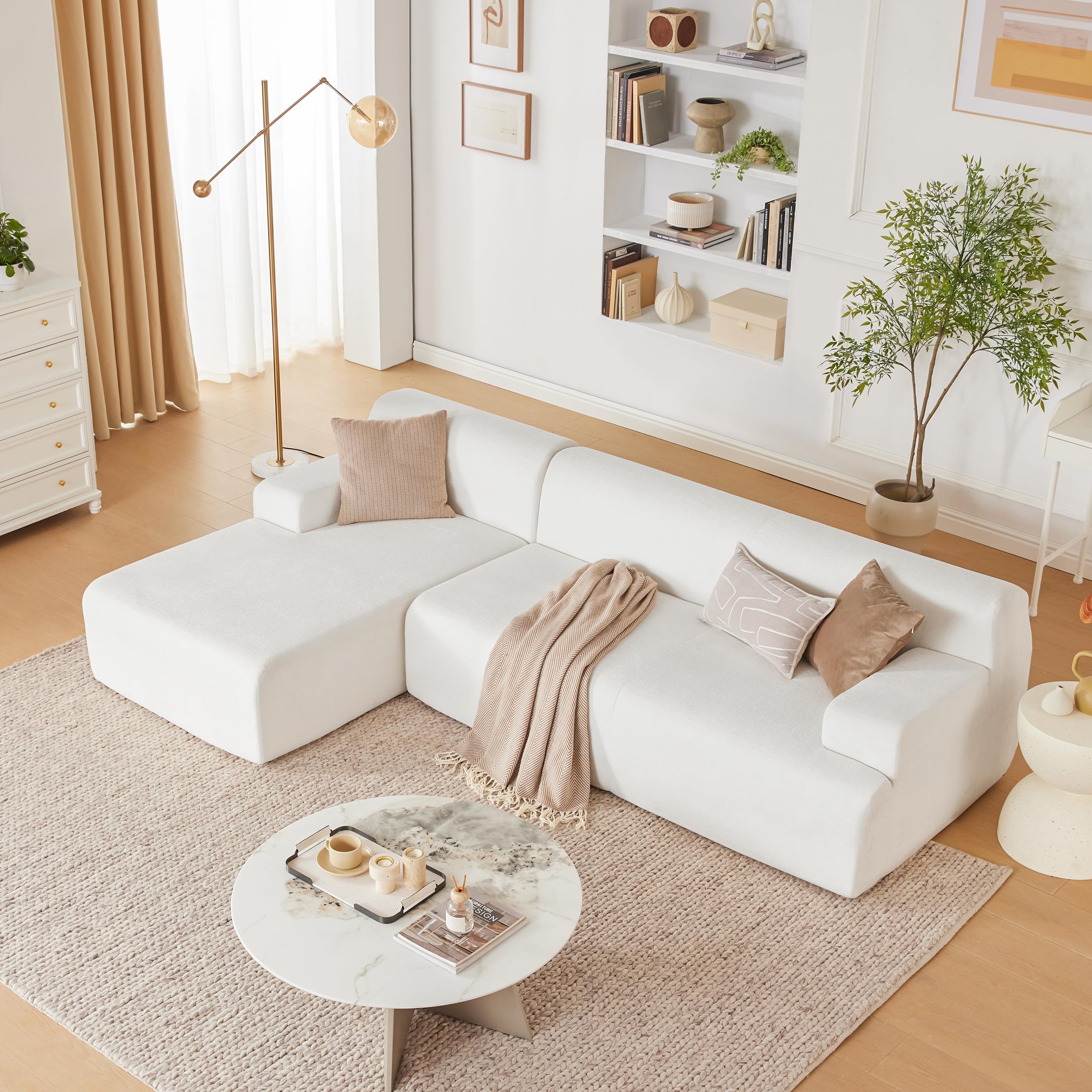 108” Modular Sectional Sofa, Cloud Sectional Couch with Deep Seat, Modern Modular L-Shape Sofa Couch with Chaise,Upholstered Boneless Couches for Living Room Bedroom (Beige, Left Facing Chaise)
