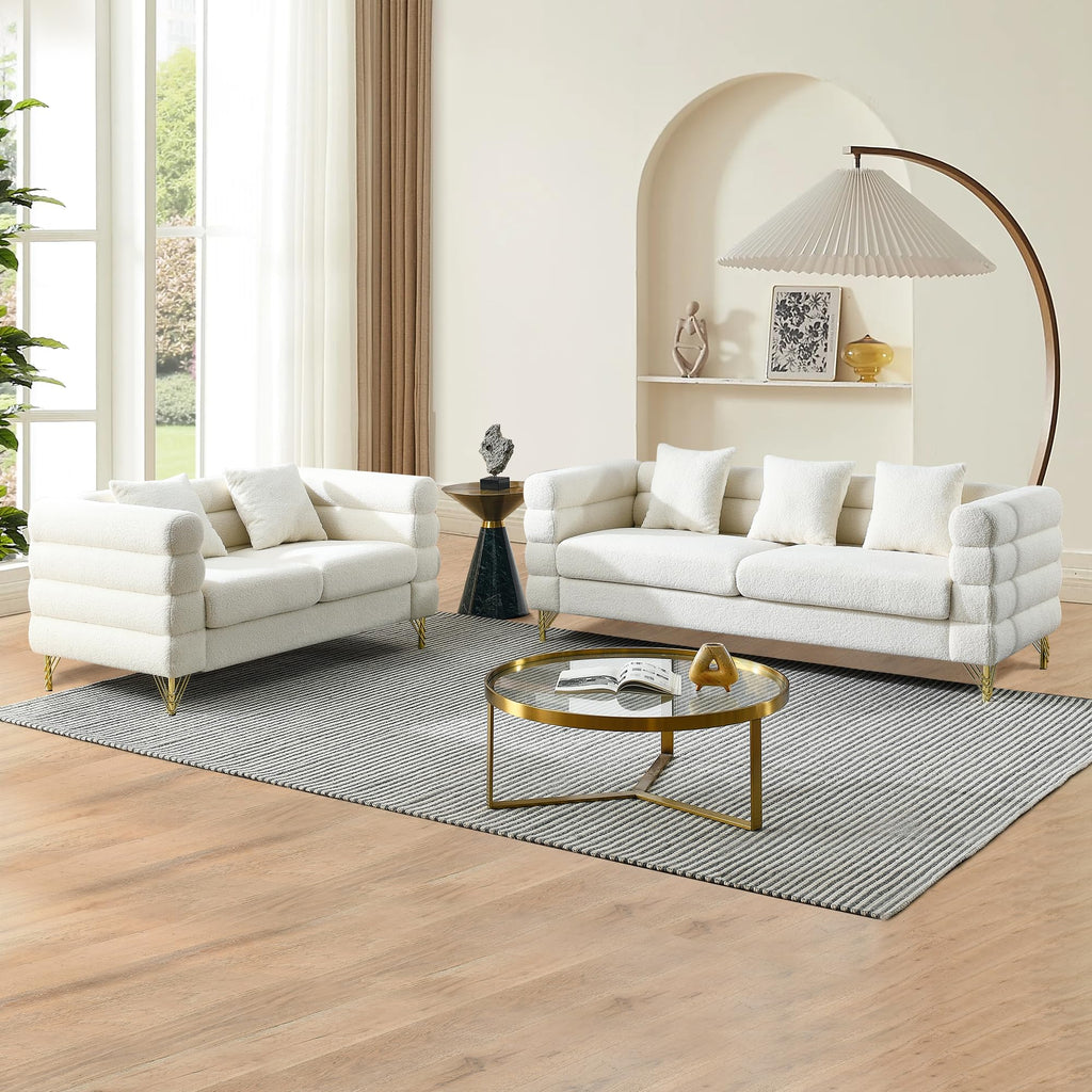 mikibama Modern Teddy Sectional Sofa, 81 Inch Oversized Sofa Couch, Luxury 3 Seater Deep Couch with 3 Pillows and Gold Metal Legs for Living Room, Bedroom, Apartment (Black)