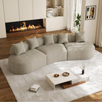 131" Oversized Sectional Sofa for Living Room, Modern Luxury Plush Chenille 4-Seater Extra Deep & Wide Seat Curved Cloud Couch with 4 Throw Pillows, No Assembly Needed, Light Brown