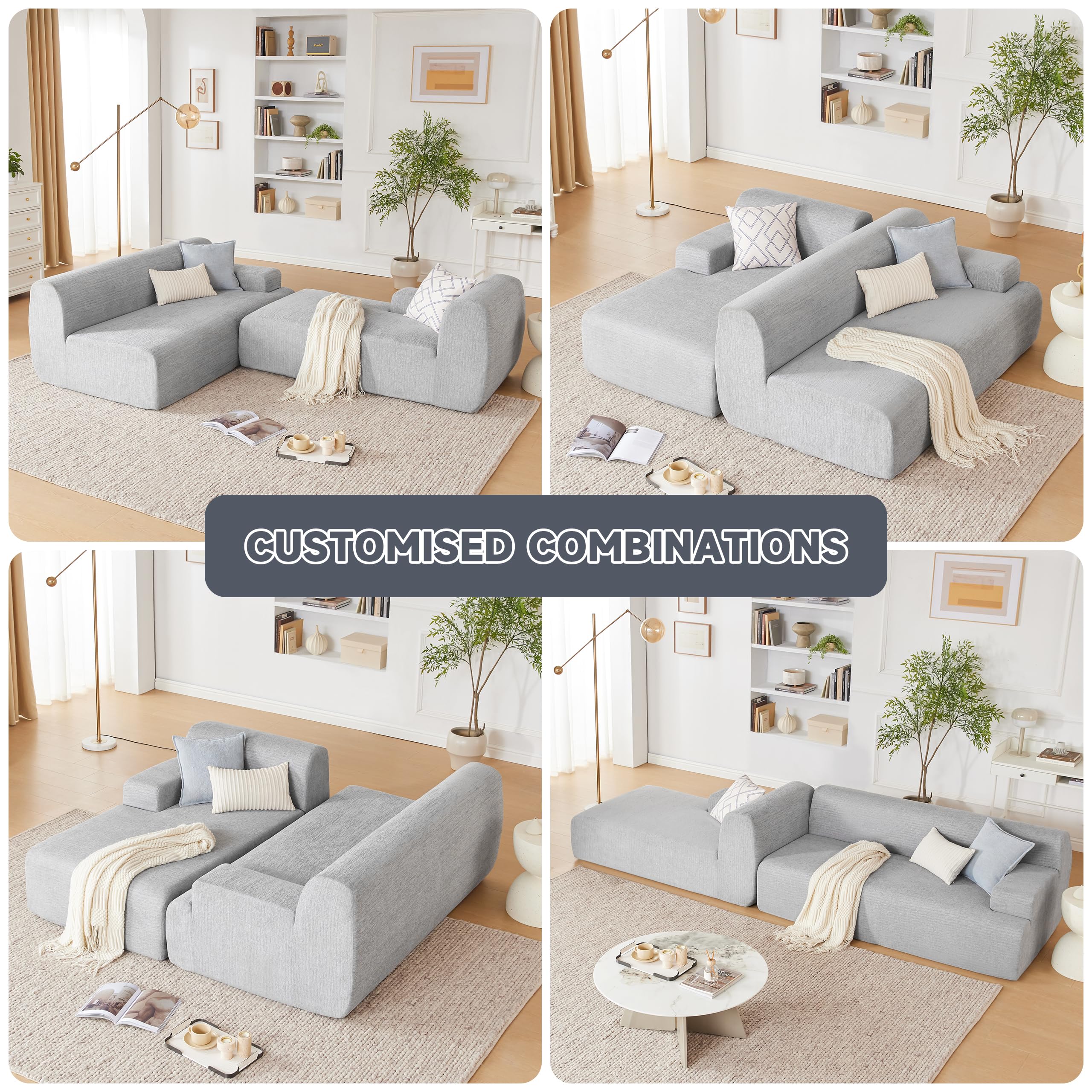 108” Modular Sectional Sofa, Cloud Sectional Couch with Deep Seat, Modern Modular L-Shape Sofa Couch with Chaise,Upholstered Boneless Couches for Living Room Bedroom (Beige, Left Facing Chaise)