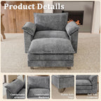 JUMMICO 40" Chaise Lounge Chair for Single Comfy Upholstered Deep Seat Reading Arm Chair Clould Couch for Living Room, Apartment Office, Small Spaces (Dark Blue-3, Single Sofa)