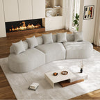 131" Oversized Sectional Sofa for Living Room, Modern Luxury Plush Chenille 4-Seater Extra Deep & Wide Seat Curved Cloud Couch with 4 Throw Pillows, No Assembly Needed, Light Brown