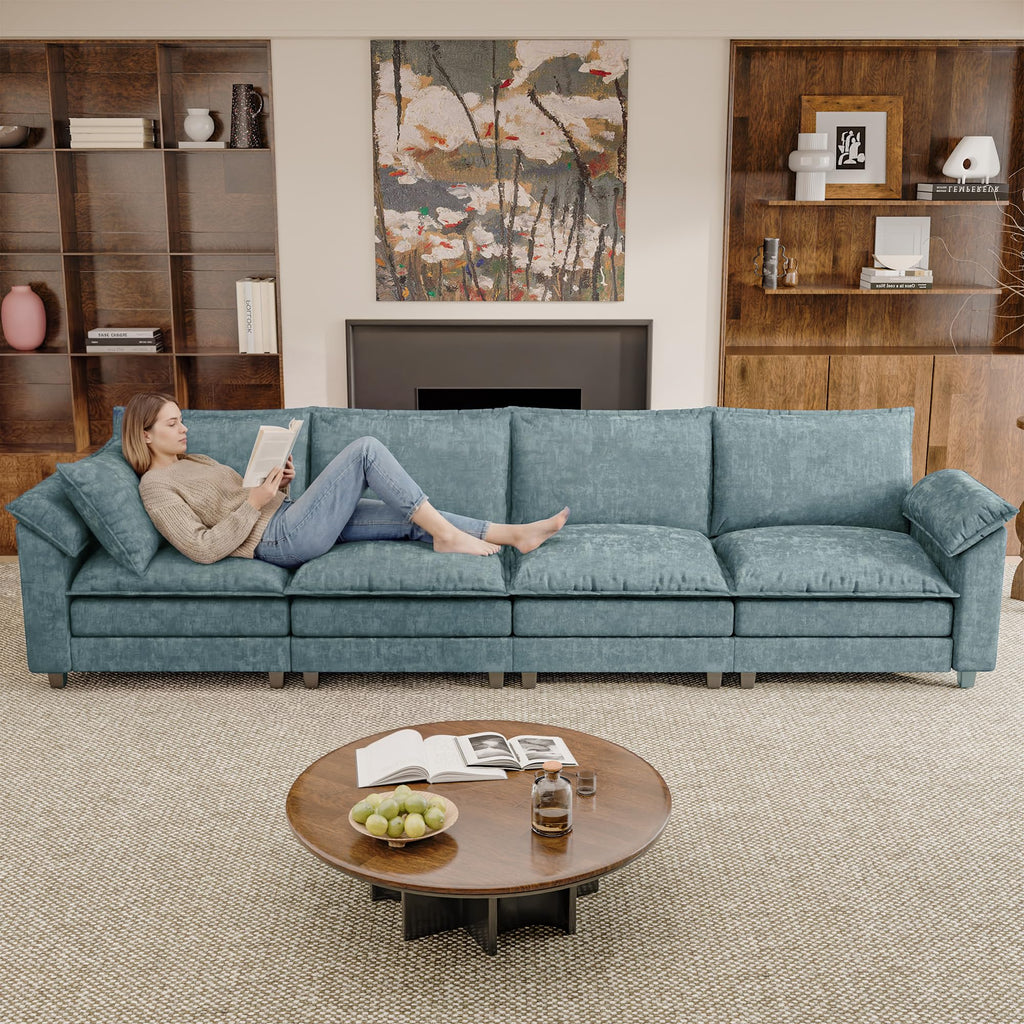 JUMMICO 40" Chaise Lounge Chair for Single Comfy Upholstered Deep Seat Reading Arm Chair Clould Couch for Living Room, Apartment Office, Small Spaces (Dark Blue-3, Single Sofa)