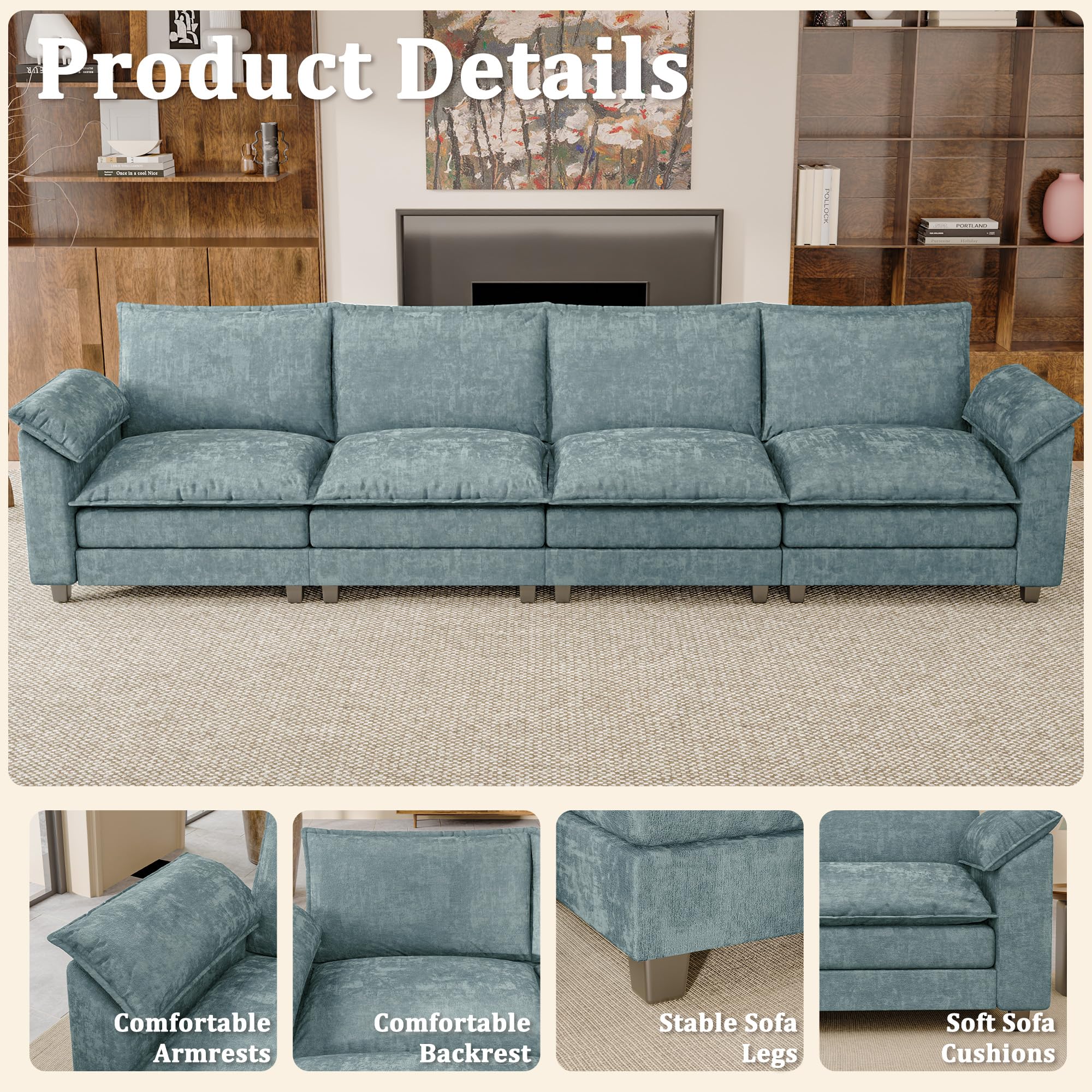 JUMMICO 40" Chaise Lounge Chair for Single Comfy Upholstered Deep Seat Reading Arm Chair Clould Couch for Living Room, Apartment Office, Small Spaces (Dark Blue-3, Single Sofa)