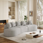 131" Oversized Sectional Sofa for Living Room, Modern Luxury Plush Chenille 4-Seater Extra Deep & Wide Seat Curved Cloud Couch with 4 Throw Pillows, No Assembly Needed, Light Brown