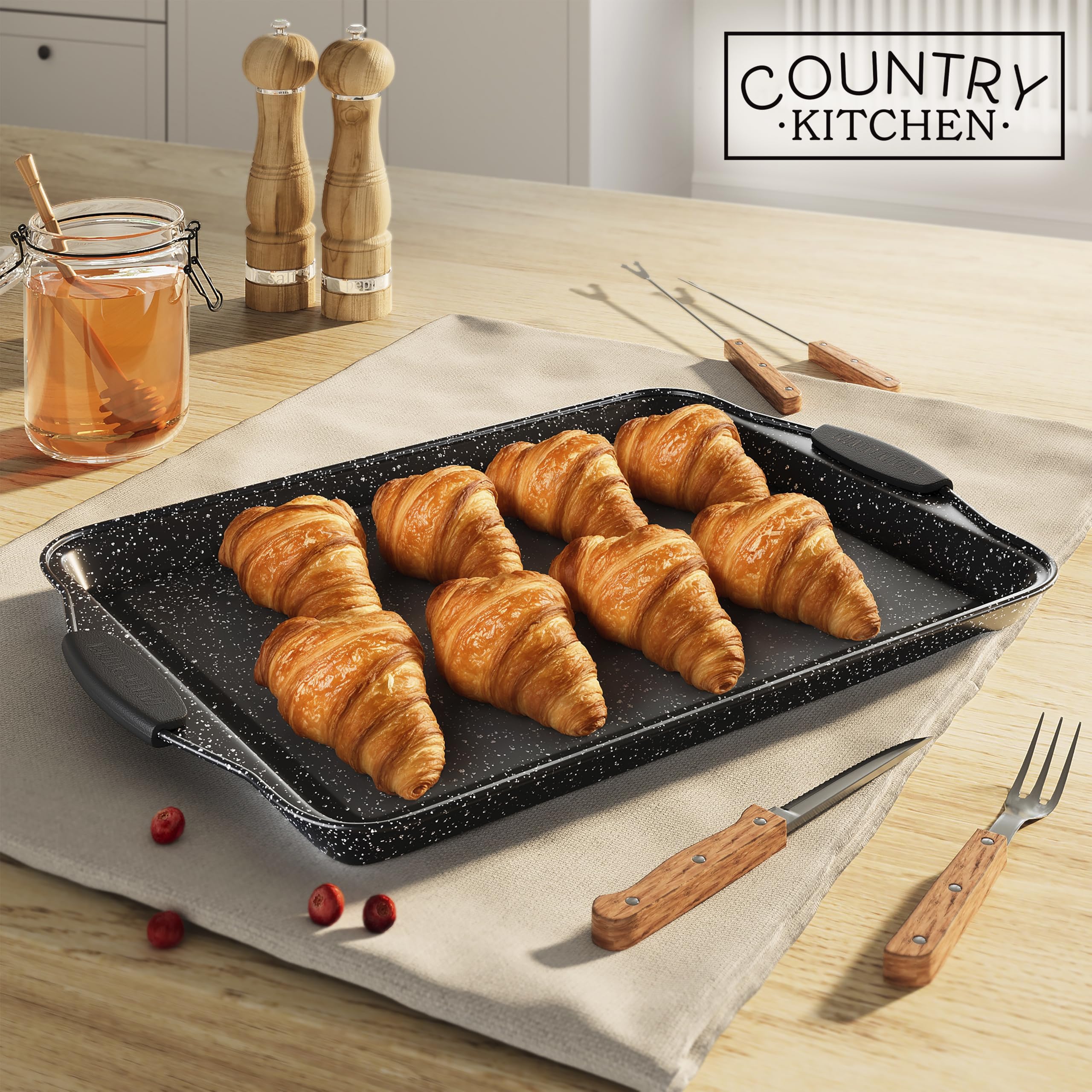 Country Kitchen Nonstick Stackable Bakeware Set - Durable, Easy Release Baking Set- 22 Pc. Includes Silicone Muffin Cups