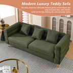 mikibama Modern Teddy Sectional Sofa, 81 Inch Oversized Sofa Couch, Luxury 3 Seater Deep Couch with 3 Pillows and Gold Metal Legs for Living Room, Bedroom, Apartment (Black)